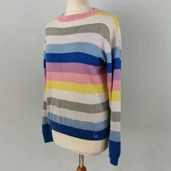 CREW CLOTHING 10 Multicoloured Striped Crew Neck Jumper Casual Long Sleeve - Picture 2 of 5